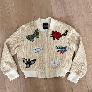 Truce Kids Cream Embroidered Patch Bomber Jacket